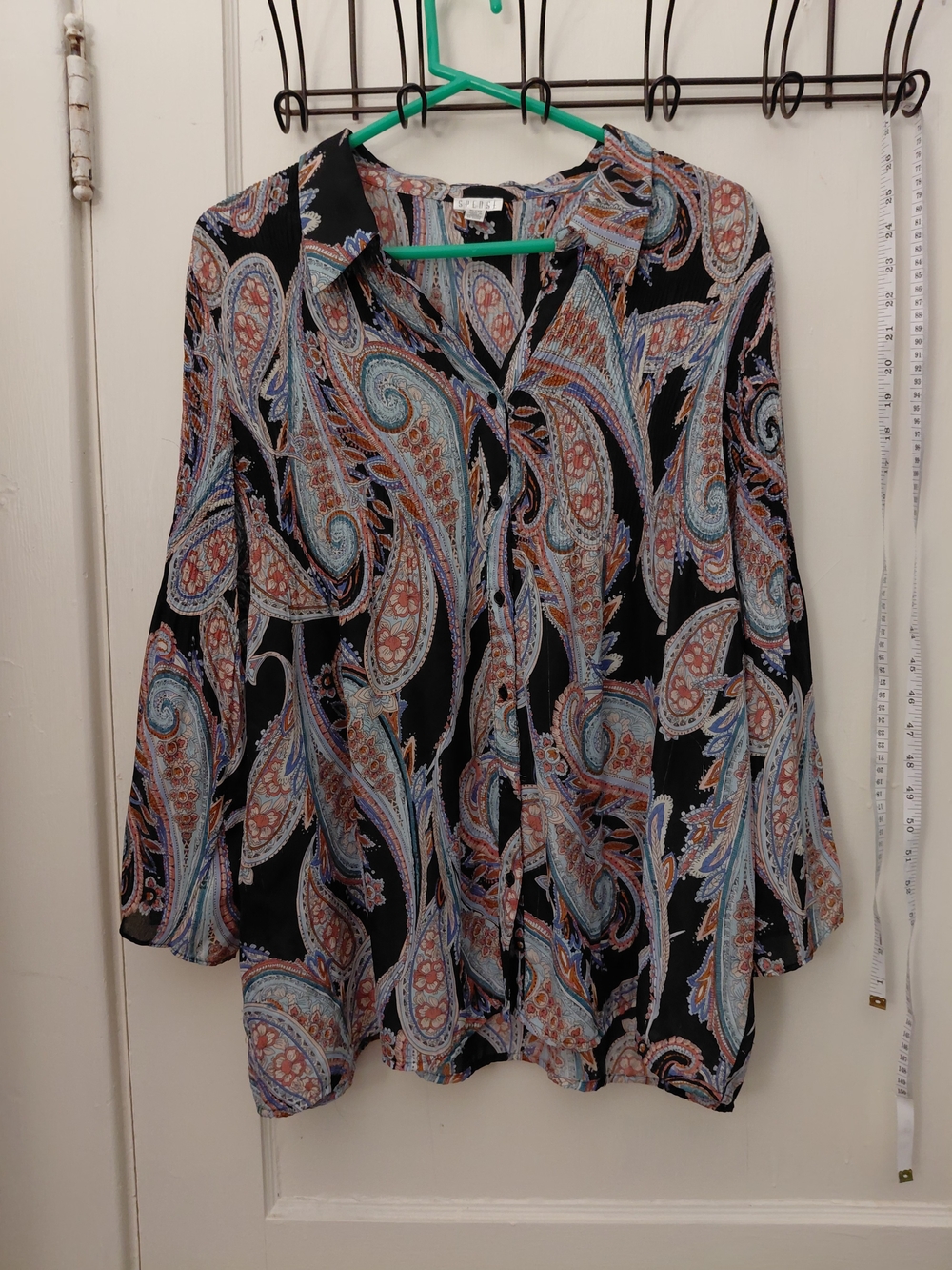 Spense Black Paisley Button-Front Blouse with Blue & Rust